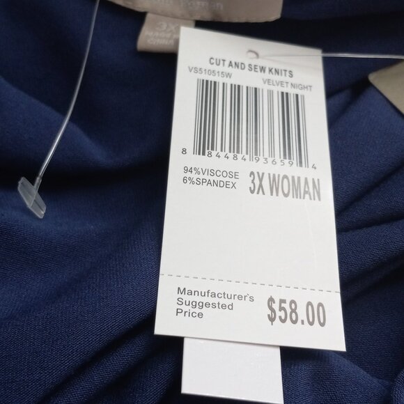 Nwt $58 Joan Vass 3X Navy Boat Neck Textured Knit Asymmetrical Tunic Top - Picture 7 of 8